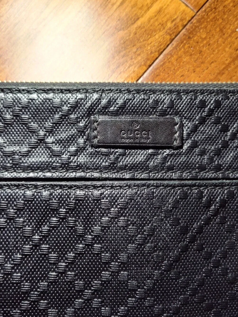 Gucci Diamante Leather Portfolio Pouch Laptop Bag Black